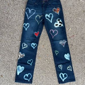 Heart Graffiti Denim Handpainted Bleached fitted jeans